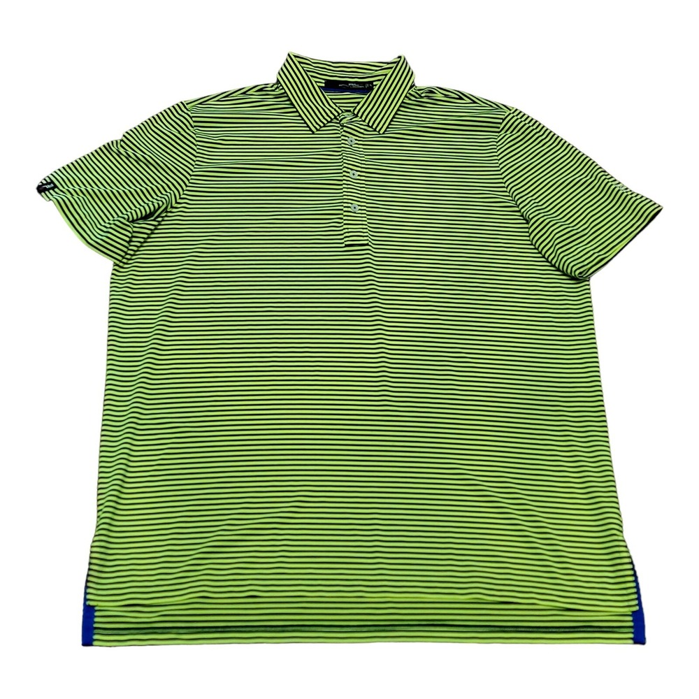 Men's Ralph Lauren RLX Golf Polo Shirt Striped Yellow Dark Blue Sz XL EUC